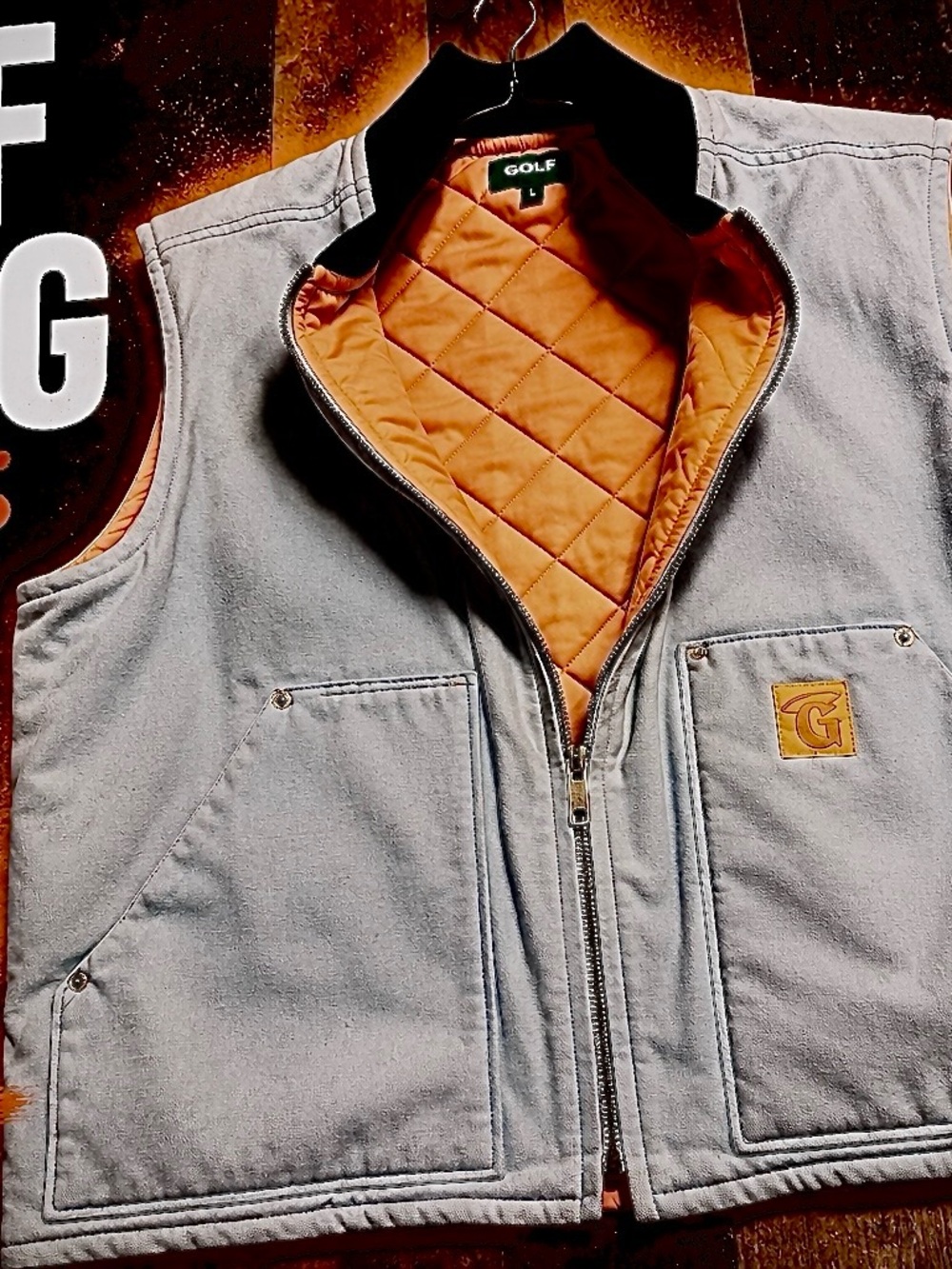 GOLF Quilted Lined Work Vest - Blue with Orange 100% Nylon Lining L